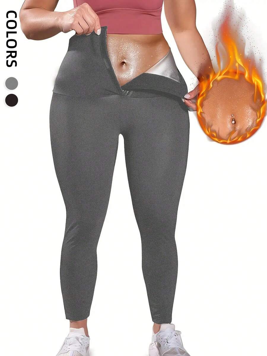 1 Pack Plus Size High Waist Hook & Eye Sports Leggings, Sport Tummy Control Skinny Pants, Ladies Sportswear Clothing For Gym Workout Running - 灰色 - 查看 1