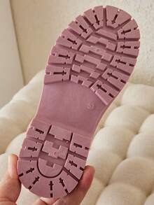 1 Pair Kids' Pink PU Round Toe Lace-Up Fashion Boots