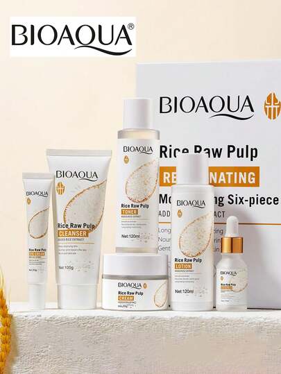 Meriva Juegos para el cuidado de la piel de la cara de arroz, Conjuntos para el cuidado de la piel,juego de 6 productos para el cuidado de la piel, Conjuntos para el cuidado de la piel,juego de regalo hidratante para el cuidado de la piel para mujeres y niñas, kit de cuidado facial que incluye máscara de arroz, limpiador, crema para ojos, suero facial, crema facial, tónico, Tratamientos y Serums Faciales