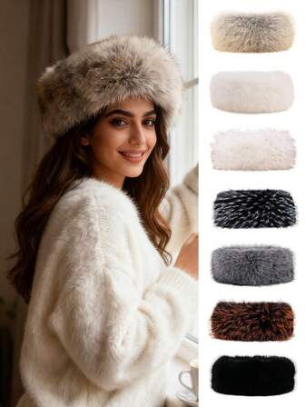 1Pc New Women's Autumn And Winter Imitation Fox Fur Headband, Lightweight And Comfortable, Suitable For Outdoor Sports And Cold Weather, Warm Fit, Suede Texture, Ear Protection, Thickened Warmth, Windproof And Cold-Resistant, Soft And Skin-Friendly Fur Edges, Fashionable And Casual Outdoor Style.