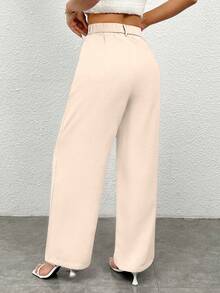 Women's Casual Loose Wide-Leg Pants With Pockets, Solid Color - 米色 - 查看 2