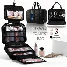 Travel Toiletry Bag With Jewelry Organizer, Hanging Travel Bag For Toiletries, Puffy Makeup Cosmetic Bag Organizer, Carry-On Travel Accessories Essentials - 黑色 - 查看 12