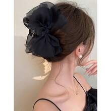 1pc Elegant Luxurious Fashion Delicate Black Bow Net Hair Clip, Suitable For Daily Wear Hair Claws Claw Clips Hair Clips Hair Jaw Clip Hair Clamps Hair Clutch Hair Catcher Clip, Casual Fall Winter Hair Accessories For Women For Vacation Outfits Woman - 黑色 - 查看 5