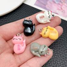 5/10pcs Cartoon Cute Cat Themed DIY Cream Glue Phone Charms, Necklace, Bracelet, And Earring Pendant Resin Accessories. - One Size - View 3