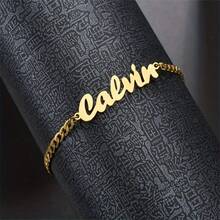 Customized Name Bracelet Men's Cuban Chain Personalized Stainless Steel Adjustable Charm Bracelet Customized Gold Name Label Jewelry Couple Commemorative Gift For Boyfriend's Birthday Gift - Multicolor - View 4