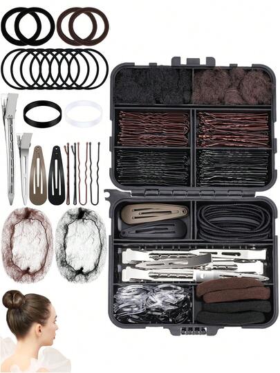 561pcs Fashionable Portable Multifunctional Styling Tool Set, Includes Hair Nets, Hair Ties, Hair Clips, Storage Box, Suitable For Women And Girls For Work, Ballet Dance Competition Hair Accessories Set,Gifts,Travel,Gifts For Women,Hair Stuff,Stocking Stuffers