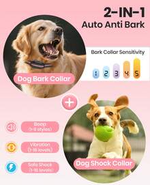 For 2 Dogs Dog Bark Collar With Remote,  Bark And Shock Collar Combo, 3300Ft Dog Training Collar - Auto Anti ,4 Dog Training ModesBark/Beep/Vibration/Shock 4 Modes, Rechargeable,IPX7 Waterproof, Smart E-Collar With 5 Adjustable Levels Of Sensitivity - Mixed Colors - View 2