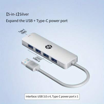  HP USB Hub, Plug And Play USB Expansion, Multi-Port With Power Delivery, Type-C Docking Station, Splitter, Adapter, Converter, Multi-Functional Interface, Compatible With Multiple Devices