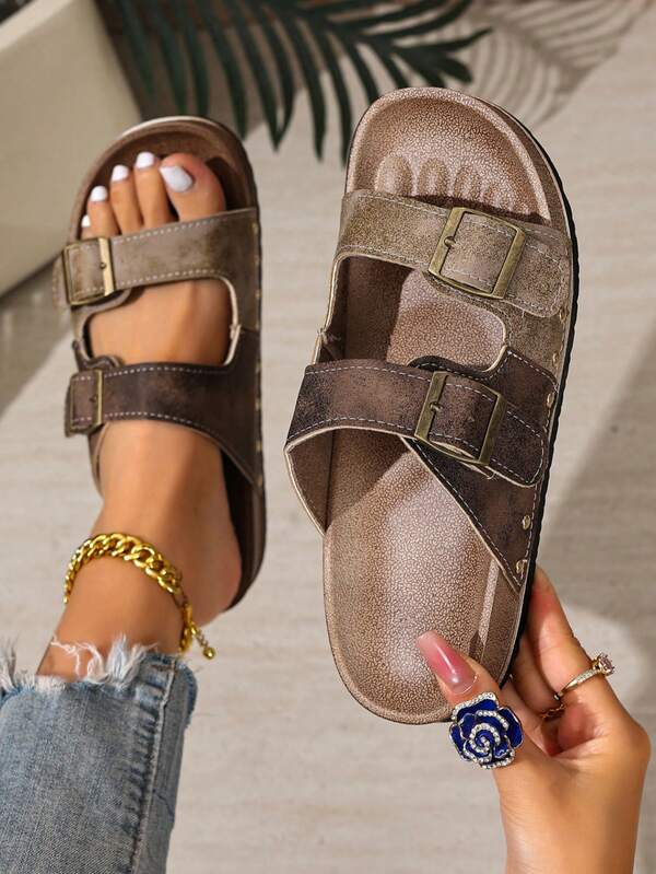 صنادل شاطئ كاجوال جديدة للصيف بنعل سميك وارتفاع مزدوج مع إبزيم