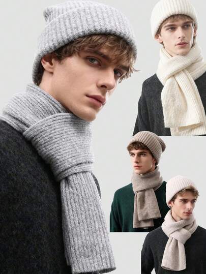 Conjunto de gorro e cachecol de tricô para atividades ao ar livre, ideal para ciclismo e para o outono/inverno. Versátil.