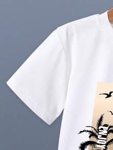 Conjunto de 2 piezas de camiseta de manga corta y pantalones cortos con estampado de palmeras para niño pequeño - Blanco - Ver 7