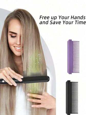 Plancha de pelo, plancha de pelo con cepillo de alta temperatura con accesorio autoadhesivo para alisado del cabello, herramienta de peinado, cepillo alisador de fibra de carbono y plástico, uso en salón y hogar, plancha alisadora de cabello resistente a altas temperaturas, accesorio autoadhesivo para alisado del cabello