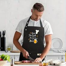 1pc Funny "Kiss The Cook" Polyester Apron - Breathable Waist Apron With Chef Hat & Utensils Design, Lightweight Durable Kitchen Apron For Home Cooking, Restaurants, Food Trucks - Black With White Text, Culinary Attire, Playful Kitchenwear, Practical Pockets, Cooking Attire, Humorous Design, Highquality Material, Restaurant Staff - AZX0001 - View 7