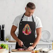 1pc Heavy-Duty Thickened Adult Apron With Mexican Folk Art Design - Our Lady Of Guadalupe Print, Durable Kitchen & Bar Apron For Cooking, Baking, Bartending - Stylish Protective Chef Apron For Men & Women, Longlasting Material, Sturdy Construction, Home Cooks - AZX0001 - 查看 7