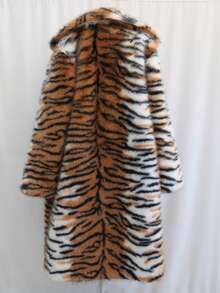 Tiger Print Faux Fur Coat, Rugged Plush Personalized Men's Fur Jacket, Urban Hunter Winter Rainproof & Snowproof Clothing, King Of The Forest - Multicolor - View 3