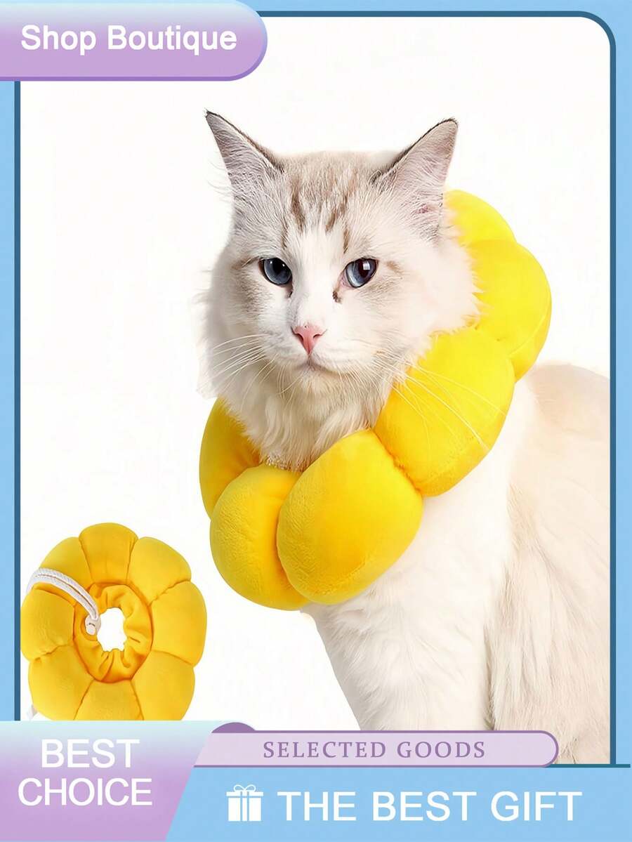 1件伊丽莎白猫项圈 - 宠物防舔舐、防啃咬、防抓挠项圈，适用于手术或美容后