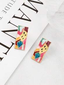 1 Pair Exquisite Dopamine Themed Vintage Oil Painting Elegant Business Luxury Earrings, Romantic French Style - Rectangular Wave Earrings - View 5