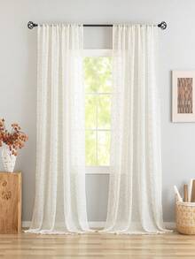 1pc Green Pea Linen Sheer Curtain, Cute Dopamine Design For Children