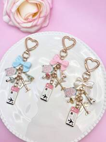 1 قطعة قلادة مفتاح سفر أنيقة وردية اللون بشكل فيونكة، علامة أمتعة بشكل قطرة زيت وبرج إيفل، إكسسوار DIY، تميمة حقيبة يد للنساء، ديكور حقيبة السفر، إكسسوار حقيبة الكتف، تميمة حقيبة متعددة الوظائف، ديكور السيارة، طراز جوتيك كيوت Y2K، هدية عطلة