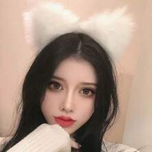 Light Up Headbands LED Cat Ears Headband Faux Fur Hair Hoop Cute Colored Light For Xmas Party Cosplay Halloween Birthday (Cool White) - 冷白 - 查看 5