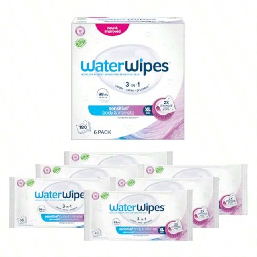AFRT Sensitive+ Body And Intimate Wipes 3-In-1 Cleans Cares Protects 99.9% Water Unscented And Hypoallergenic Hygiene Wet Wipes Adult Care 180 Wipes 6 Packs - như hình ảnh - Xem 1