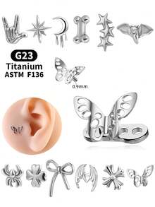 1pc Titanium Heart Zirconia Embedded Skin Implant Stud - Titanium Color - View 12