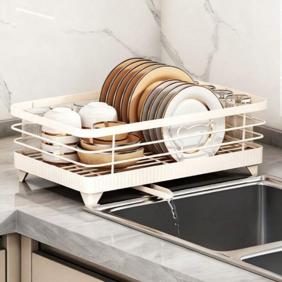 Rejilla para fregadero, escurridor, uso en cocina, almacenamiento para fregadero - Beis - Ver 1