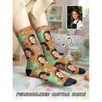 1 Đôi tất ống giữa trẻ em tùy chỉnh hình mặt, tất in hình mặt bất kỳ, bé trai và bé gái, tất cá nhân hóa có ảnh, cặp hình ảnh tùy chỉnh thú vị với tất trung bình đến dài, thích hợp cho ngày lễ tình nhân, sinh nhật, tặng quà