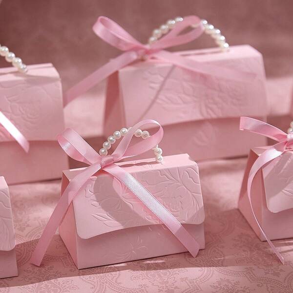 10 pièces Boîtes cadeaux élégantes gaufrées avec poignées en perle et rubans en satin, boîtes de faveurs de mariage de luxe pour la Saint-Valentin, la baby shower, le baptême, l'anniversaire, l'anniversaire de mariage, emballage cadeau haut de gamme avec plusieurs options de taille
