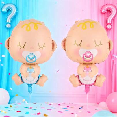 2pcs Pink & Blue Gender Reveal Party Foil Balloons, Suitable For Wedding, Birthday, Gender Reveal Party Decoration, Indoor Room Decor