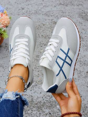 Women's Casual Sports Shoes, Non-Slip Sneakers For Spring, Summer, Lightweight Running Shoes For Students, White, Beige, Red, Leather Soft Sole Jumping Rope Shoes, Shock Absorbing Casual Jogging Shoes, Comfortable Women Sports Shoes