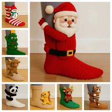 Women's 3D Knit Sloth Animal Socks - Soft Plush Design, Long Stockings For Christmas Presents - 兔子 - 查看 1