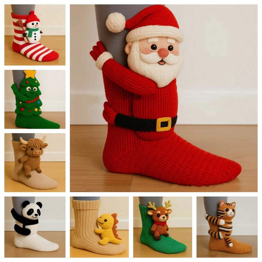 Women's 3D Knit Sloth Animal Socks - Soft Plush Design, Long Stockings For Christmas Presents - 兔子 - 查看 1