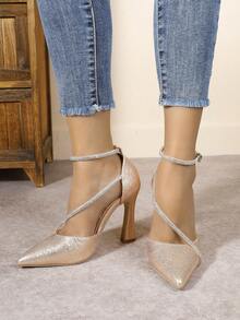 Giày cao gót hở mũi nhọn thanh lịch dự tiệc cho nữ, màu đen, bạc, trắng - Rượu sâm banh - Xem 2