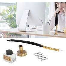 Kit de Pluma de Ave Retro, Acero Inoxidable, Antigua para Escribir, Dibujar, Firma y Decoración de Boda (Negro) - 1 - Ver 4