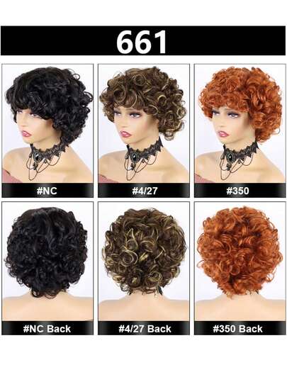 Peruka z brazylijskich włosów ludzkich dla kobiet, szykowna, luźna, kręcona, gęstość 150%, naturalny kolor, fryzura pixie z grzywką, bez kleju i gotowa do noszenia, czepek z siateczki w kolorze róży, peruka z kolekcji Basics, ozdoby świąteczne, afro, kręcone, kręcone, fryzura pixie