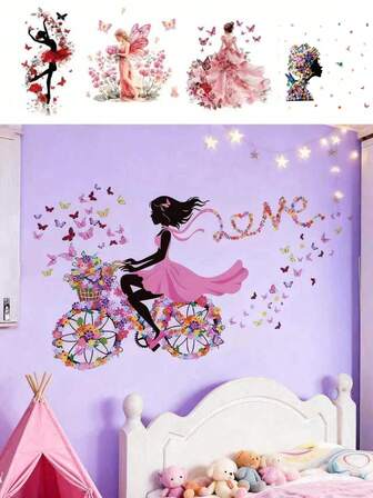 花卉锆石图案贴纸，女孩幽灵蝴蝶图案防水墙贴，万圣节装饰墙贴，房间装饰，卧室装饰，厨房装饰，家居装饰