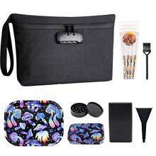 3-Piece Odor-Proof Bag Set With 3-Digit Lock, Includes Rolling Paper, Grinder, Tray And Other Accessories, Elegant Design, Smooth Texture, Portable For Travel And Daily Use, Great Christmas Or Birthday Gift - Multicolor - View 13