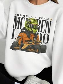 Autumn/Winter New Print Women's Hoodie - Racing Driver Design Relaxed-fit casual outerwear top Versatile streetwear and collegiate style Breathable long sleeves for spring and autumn Women's streetwowear sports top，，sleeves for spring and autumn Women's streetwowear sports top，想要 Breathablem，streetwos，sclodwo - 白色 - 查看 2