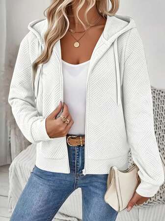 Women's Standard Size Solid Color Zip-Up Hooded Baseball Collar Casual Jacket