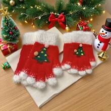 Guantes de punto de invierno navideños, lindos y prácticos compatibles con pantalla táctil, cálidos y acogedores para clima frío, regalo perfecto para las fiestas - Verde - Ver 4