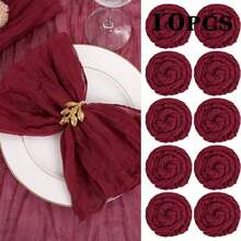 2/5/10pcs Set Burgundy Cheesecloth Table Runner - Bohemian Vintage Country Style, Perfect For Weddings, Bridal Showers & Birthday Parties - Burgundy - View 15