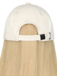 1pc Women's Mid-Length Straight Hair Embroidered Baseball Cap With Synthetic Fiber Wig, Heat Resistant, Suitable For Daily Wear - Multicolor - View 7