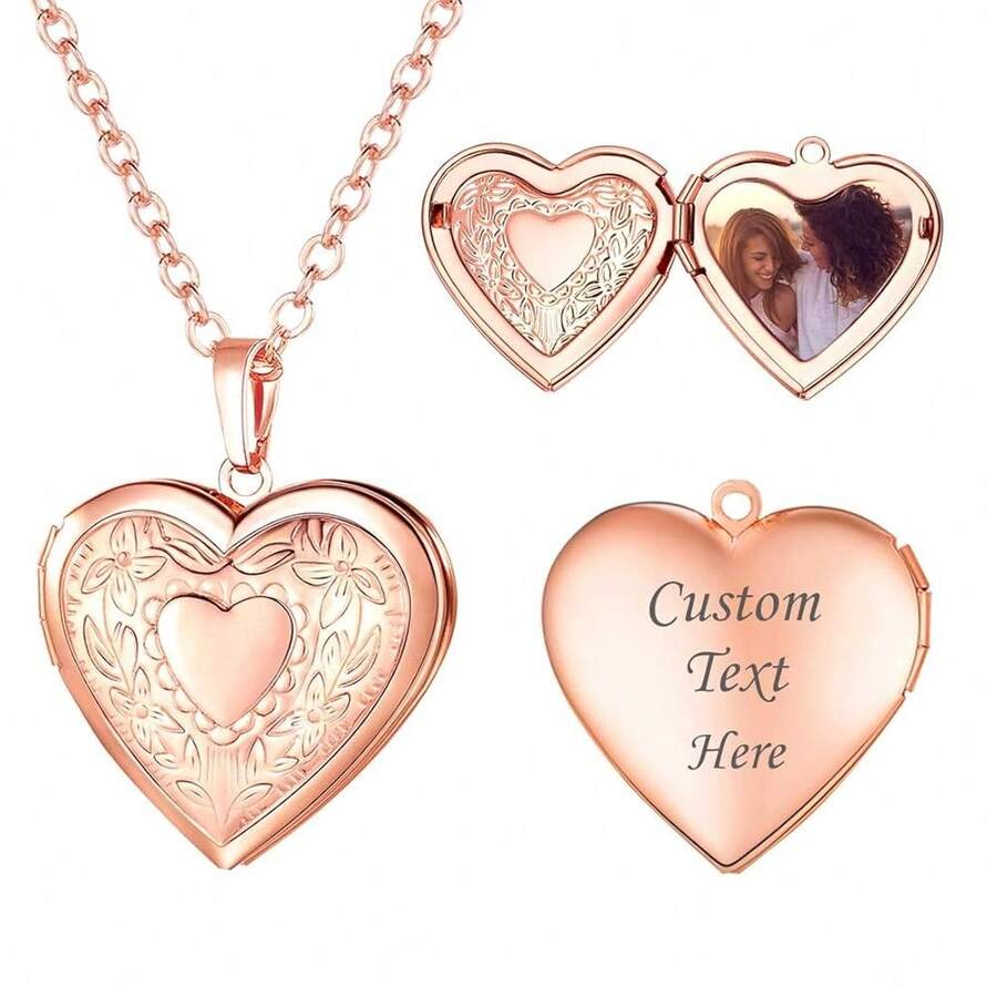 U7 Women Locket Necklace Platinum 14K Gold Photo Lockets That Hold Picture,Chain 20 Inch Person.Alized Gift Custom Love Heart Image Necklaces{Inchcolor_nameinch:Inch01#RoseGoldHeartinch} - 01#玫瑰金心 - 查看 1