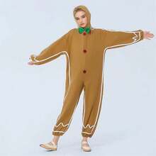 1套成人姜饼人圣诞服装，男女通用姜饼人套装 - 棕色 - 查看 8