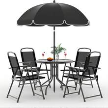 Conjunto De Comedor para Patio De 6 Piezas, Conjunto De Muebles De Exterior con 4 Sillas Plegables, Una Sombrilla y Una Mesa De Comedor, Conjunto De Mesa y Sillas De Exterior, Negro - Negro - Ver 8