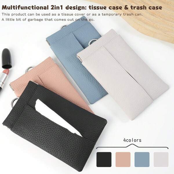 Fashionable Hanging Paper Towel Holder PU Leather Paper Towel Holder Storage Box With Side Pocket Trash Bag With Carabiner Portable Trash Can Outdoor Trash Can Washable And Reusable Cute Multifunctional Box