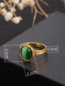1pc Vintage 18K Gold Plated Stainless Steel Oval Cat Eye Stone Ring, Suitable For Festivals, Parties And Daily Wear - Gold Oval Synthetic Cat's Eye Ring - View 4