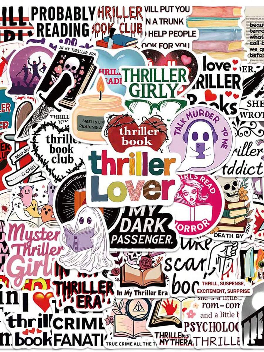 50pcs/Set Aesthetic Darkness Romance Thriller Books Stickers, DIY Decorative Decals For Luggage Notebook Laptop Water Bottle Guitar Phone Stationery Sticker - Multicolor - View 1