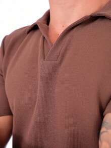 Men's Polo Shirt, Textured Knit, New Release, Buttonless, Regular Fit, Button - Rỉ Nâu - Xem 3